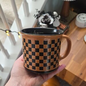 Checkered Black and Brown Mug, Halloween, EUC W/ Tiny Defect